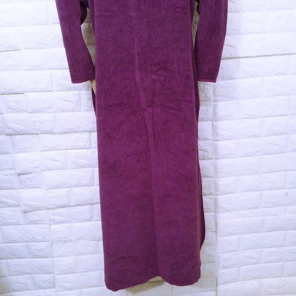 Vintage 90s Velour Loungewear Dress Pop-On Robe -S/M Metallic V-Neck Pockets - Picture 10 of 10